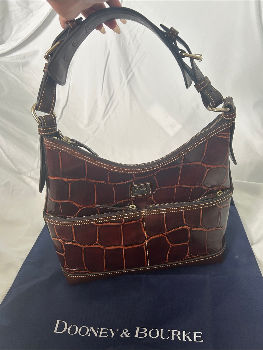Dooney & Bourke Dark Brown Croc-Embossed Leather Shoulder Bag